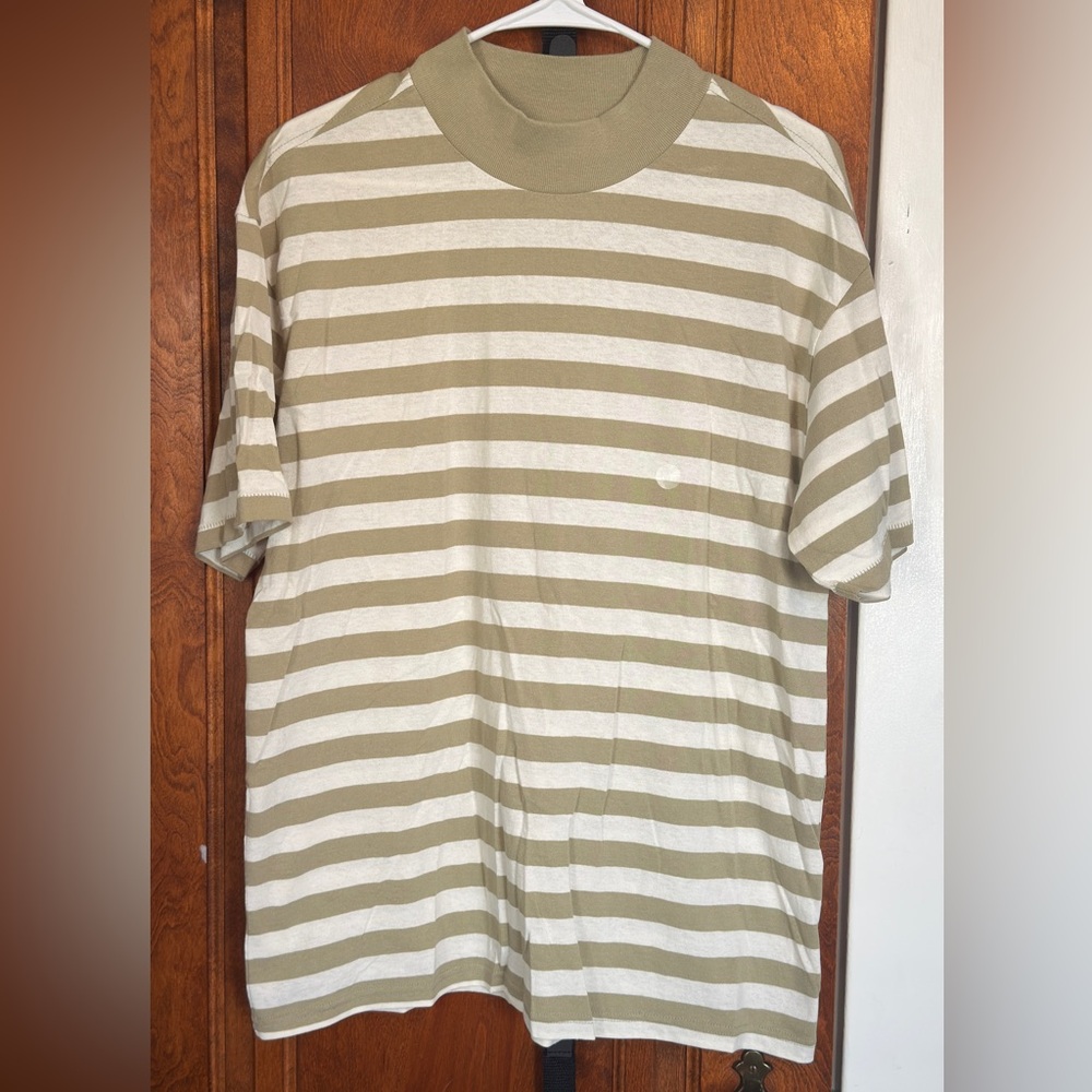 Pacsun Striped Beige and White Men's Mock T-Shirt